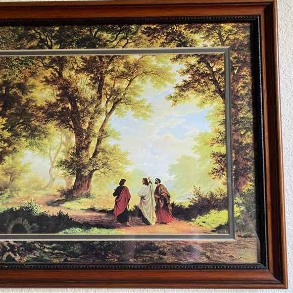 Vintage Dickson Way To Emmaus Wood Framed Print Jesus & Disciples 17.5”x 13.5” - Picture 5 of 14